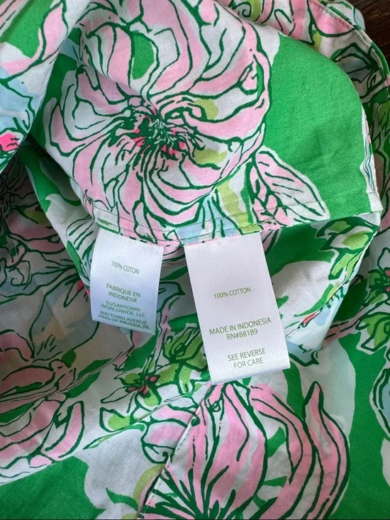 Lilly Pulitzer Barbara cotton puff sleeve pop over spearmint blossom views 10 - Picture 7 of 12